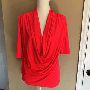 Red draped neck top